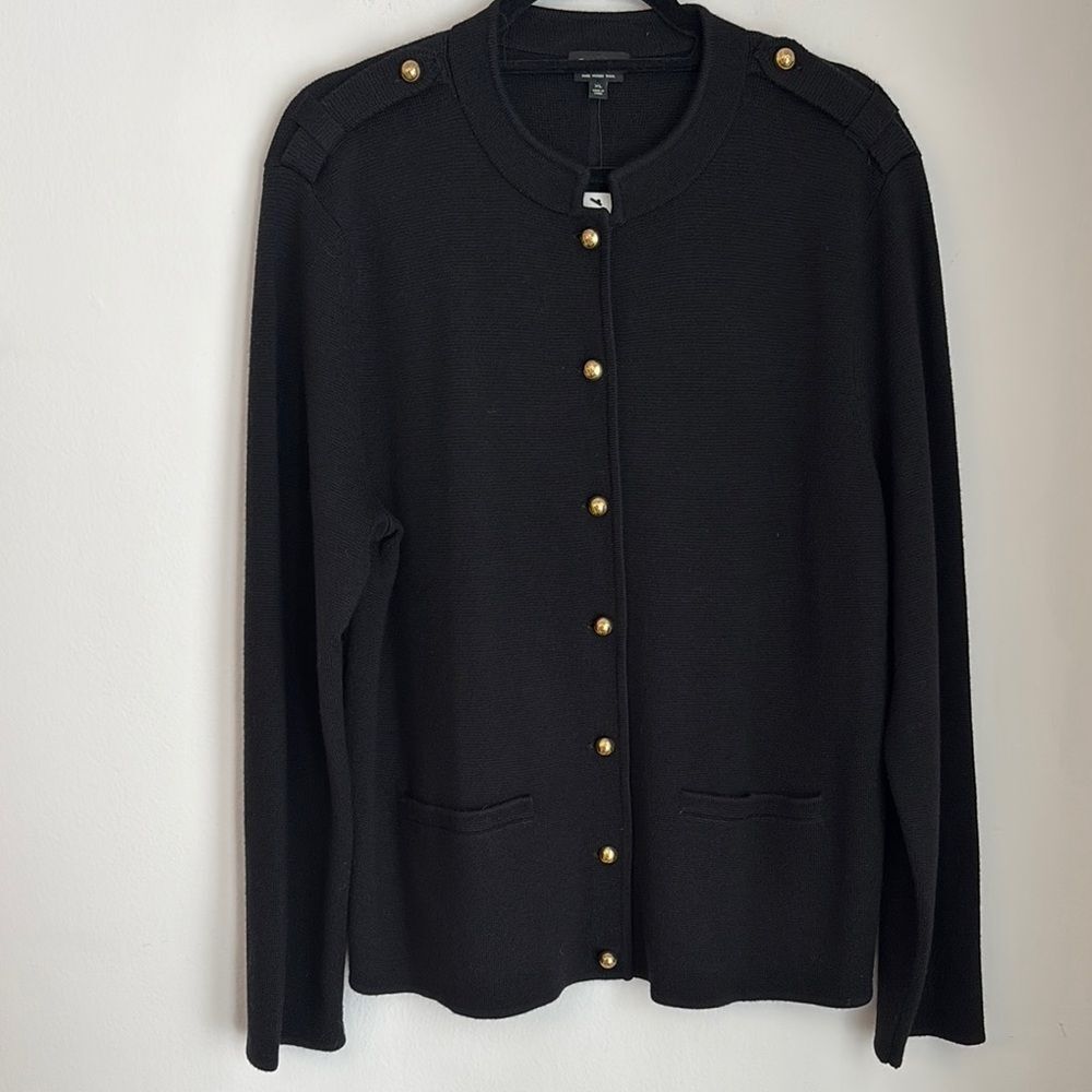 Talbot’s Women Black knit 100% merino wool jacket Gold Buttons Classic XL NWT!